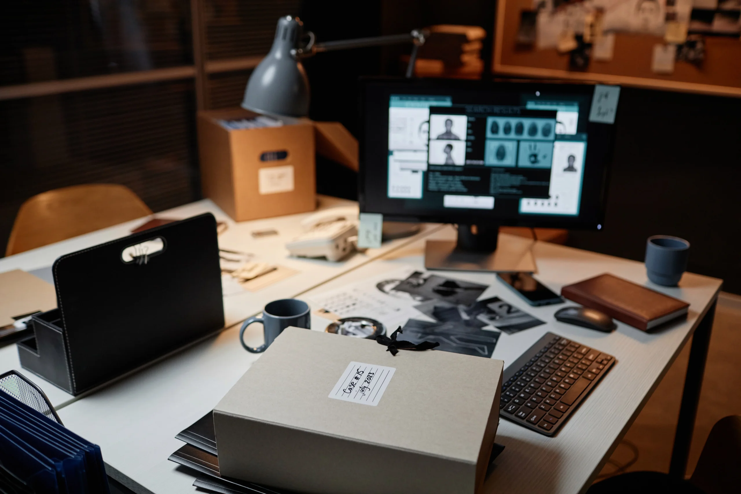 case records in a police station sitting on a desk